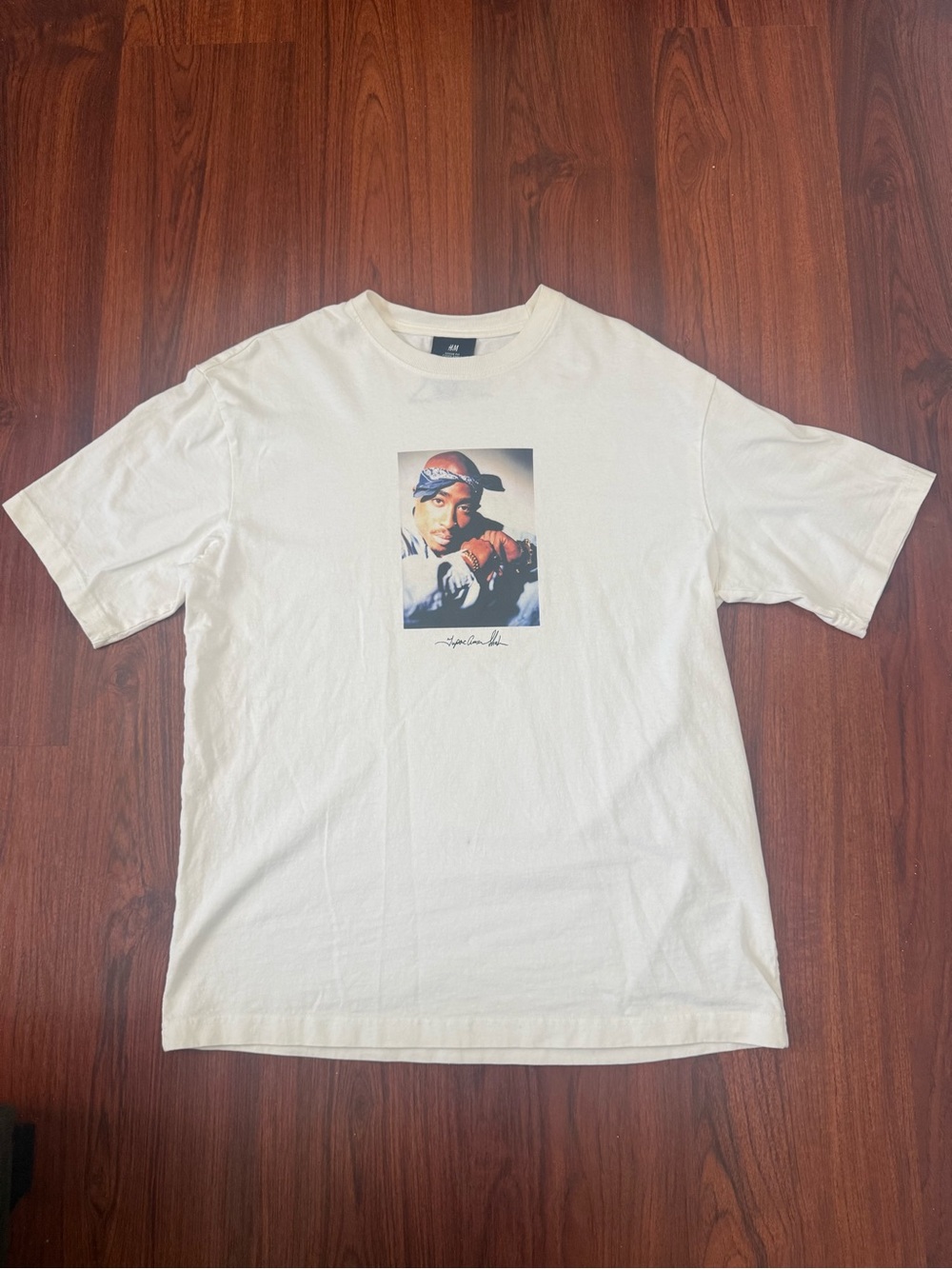H&M White Graphic Tupac Photo Tee - Men's Casual Shirt